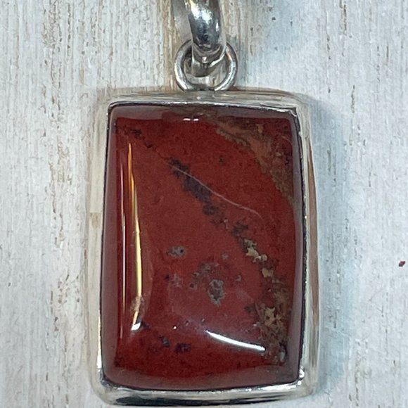 STERLING SILVER Red Jasper Gemstone Rectangle Corners Pendant With Bezel Frame - Picture 1 of 4